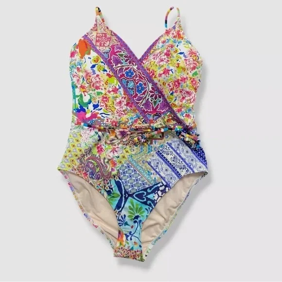 Johnny Was Locita Wrap One Piece Swimsuit Floral Patchwork Swimsiut NWT - Picture 5 of 10